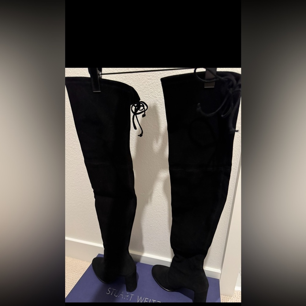 Stuart Weitzman Black Suede Thigh-High Boots